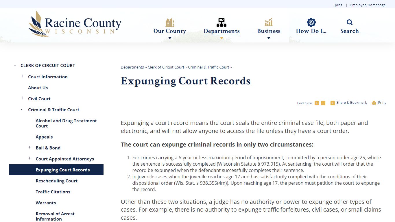 Expunging Court Records | Racine County, WI