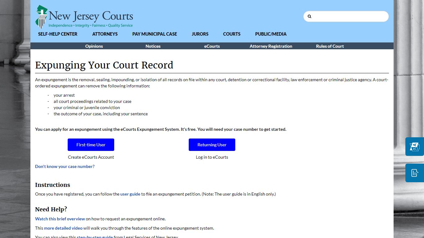 eCourts Expungement System - New Jersey Superior Court